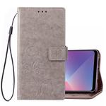 Lucky Clover Pressed Flowers Pattern Leather Case for OPPO A5, with Holder & Card Slots & Wallet & Hand Strap(Grey)