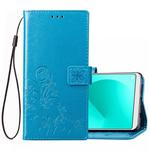Lucky Clover Pressed Flowers Pattern Leather Case for OPPO A83, with Holder & Card Slots & Wallet & Hand Strap(Blue)
