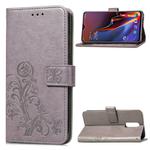 Lucky Clover Pressed Flowers Pattern Leather Case for OnePlus 6T, with Holder & Card Slots & Wallet & Hand Strap (Grey)