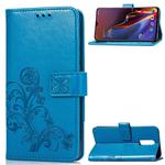 Lucky Clover Pressed Flowers Pattern Leather Case for OnePlus 6T, with Holder & Card Slots & Wallet & Hand Strap (Blue)