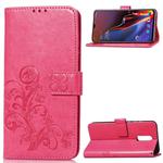 Lucky Clover Pressed Flowers Pattern Leather Case for OnePlus 6T, with Holder & Card Slots & Wallet & Hand Strap (Magenta)