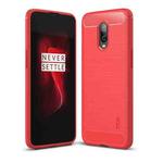 MOFI Brushed Texture Carbon Fiber TPU Case for OnePlus 6T (Red)