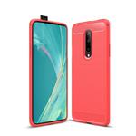 Brushed Texture Carbon Fiber Shockproof TPU Case for OnePlus 7 (Red)