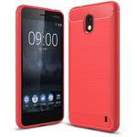 For Nokia 2  Brushed Texture Carbon Fiber Shockproof TPU Rugged Armor Protective Case (Red)