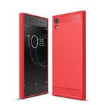 For Sony Xperia XA1 Ultra Brushed Texture Carbon Fiber Shockproof TPU Rugged Armor Protective Case(Red)