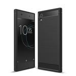 For Sony Xperia XA1 Brushed Texture Carbon Fiber Shockproof TPU Rugged Armor Protective Case(Black)