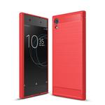 For Sony Xperia XA1 Brushed Texture Carbon Fiber Shockproof TPU Rugged Armor Protective Case(Red)