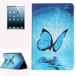 For iPad mini 1 / 2 / 3 Painting Blue Butterfly Pattern Horizontal Flip Leather Case with Holder