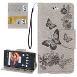 For Sony Xperia X Compact Butterflies Embossing Horizontal Flip Leather Case with Holder & Card Slots & Wallet & Lanyard(Grey)