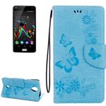 Butterflies Embossing Horizontal Flip Leather Case for Wiko U Feel, with Holder & Card Slots & Wallet & Lanyard(Blue)