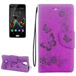 Butterflies Embossing Horizontal Flip Leather Case for Wiko U Feel, with Holder & Card Slots & Wallet & Lanyard(Purple)
