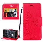For BQ Aquaris X5 Plus Butterflies Love Flowers Embossing Horizontal Flip Leather Case with Holder & Card Slots & Wallet & Lanyard(Red)
