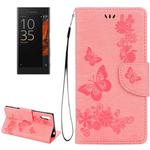 For Sony Xperia XZ Power Butterflies Embossing Horizontal Flip Leather Case with Holder & Card Slots & Wallet & Lanyard(Pink)