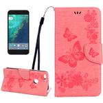 For Google Pixel Butterflies Embossing Horizontal Flip Leather Case with Holder & Card Slots & Wallet & Lanyard(Pink)
