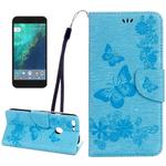 For Google Pixel Butterflies Embossing Horizontal Flip Leather Case with Holder & Card Slots & Wallet & Lanyard(Blue)