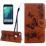 For Google Pixel Butterflies Embossing Horizontal Flip Leather Case with Holder & Card Slots & Wallet & Lanyard(Brown)