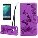 For Google Pixel XL Butterflies Embossing Horizontal Flip Leather Case with Holder & Card Slots & Wallet & Lanyard(Purple)
