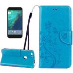 For Google Pixel Butterflies Love Flowers Embossing Horizontal Flip Leather Case with Holder & Card Slots & Wallet & Lanyard(Blue)