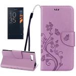 For Sony Xperia X Compact Butterflies Love Flowers Embossing Horizontal Flip Leather Case with Holder & Card Slots & Wallet & Lanyard(Light Purple)