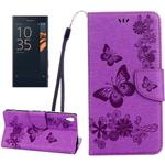 For Sony Xperia XA Ultra Butterflies Embossing Horizontal Flip Leather Case with Holder & Card Slots & Wallet & Lanyard(Purple)