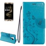 For Asus ZenFone 3 / ZE552KL Pressed Flowers Pattern Leather Case with Holder & Card Slots & Wallet(Blue)