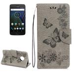 For Motorola Moto G5 Plus Pressed Flowers Butterfly Pattern Horizontal Flip Leather Case with Holder & Card Slots & Wallet(Grey)