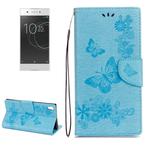 For Sony Xperia XA1 Pressed Flowers Butterfly Pattern Horizontal Flip Leather Case with Holder & Card Slots & Wallet(Blue)