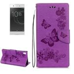 For Sony Xperia XA1 Pressed Flowers Butterfly Pattern Horizontal Flip Leather Case with Holder & Card Slots & Wallet(Purple)