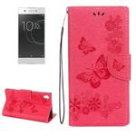 For Sony Xperia XA1 Pressed Flowers Butterfly Pattern Horizontal Flip Leather Case with Holder & Card Slots & Wallet(Red)