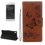 For Sony Xperia XA1 Pressed Flowers Butterfly Pattern Horizontal Flip Leather Case with Holder & Card Slots & Wallet(Brown)