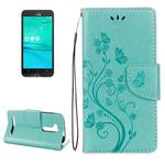 For ASUS Zenfone Go ZB500KL Pressed Flowers Pattern Horizontal Flip Leather Case with Holder & Card Slots & Wallet(Green)