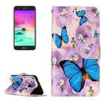 For LG K10 (2017) Gloss Oil Embossed Purple Butterfly Horizontal Flip Leather Case with Holder & Card Slots & Wallet & Photo Frame
