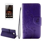 For Huawei  Y5II Pressed Flowers Horizontal Flip Leather Case with Magnetic Buckle & Holder & Card Slots & Wallet(Purple)
