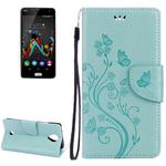 Flowers Embossing Horizontal Flip Leather Case for Wiko U Feel, with Holder & Card Slots & Wallet & Lanyard(Green)