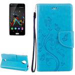 Flowers Embossing Horizontal Flip Leather Case for Wiko U Feel, with Holder & Card Slots & Wallet & Lanyard(Blue)