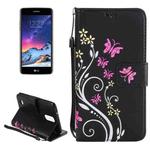 For LG K8 (2017) Painted Butterfly Pattern Horizontal Flip Leather Case with Holder & Card Slots & Wallet & Lanyard(Black)