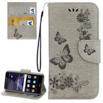 For Huawei P8 Lite (2017) Butterflies Embossing Horizontal Flip Leather Case with Holder & Card Slots & Wallet & Lanyard (Grey)