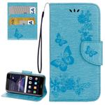 For Huawei P8 Lite (2017) Butterflies Embossing Horizontal Flip Leather Case with Holder & Card Slots & Wallet & Lanyard (Blue)