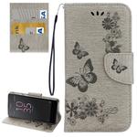 For Sony Xperia E5 Butterflies Embossing Horizontal Flip Leather Case with Holder & Card Slots & Wallet & Lanyard(Grey)