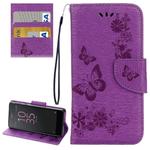 For Sony Xperia E5 Butterflies Embossing Horizontal Flip Leather Case with Holder & Card Slots & Wallet & Lanyard(Purple)