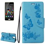 Pressed Flowers Butterfly Pattern Horizontal Flip Leather Case for Wiko U Feel Lite, with Magnetic Buckle & Holder & Card Slots & Wallet(Blue)