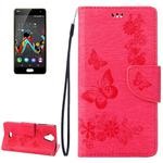 Pressed Flowers Butterfly Pattern Horizontal Flip Leather Case for Wiko U Feel Lite, with Magnetic Buckle & Holder & Card Slots & Wallet(Magenta)