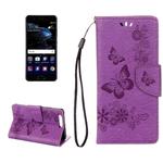 For Huawei  P10 Plus Butterflies Embossing Horizontal Flip Leather Case with Holder & Card Slots & Wallet & Lanyard(Purple)