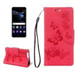 For Huawei  P10 Plus Butterflies Embossing Horizontal Flip Leather Case with Holder & Card Slots & Wallet & Lanyard(Red)
