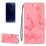 For Huawei  Honor 8 Butterflies Embossing Horizontal Flip Leather Case with Holder & Card Slots & Wallet & Lanyard(Pink)