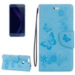 For Huawei  Honor 8 Butterflies Embossing Horizontal Flip Leather Case with Holder & Card Slots & Wallet & Lanyard(Blue)