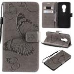 Butterfly Embossing Pattern Horizontal Flip Leather Case for Motorola Moto G7 Play, with Card Slot & Holder & Wallet & Lanyard (Grey)