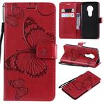 Butterfly Embossing Pattern Horizontal Flip Leather Case for Motorola Moto G7 Play, with Card Slot & Holder & Wallet & Lanyard (Red)