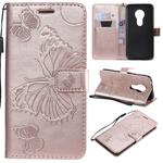 Butterfly Embossing Pattern Horizontal Flip Leather Case for Motorola Moto G7 Play, with Card Slot & Holder & Wallet & Lanyard (Rose Gold)