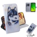 White Wolf Pattern Coloured Drawing Horizontal Flip Leather Case for Motorola Moto G7 Power, with Holder & Card Slots & Wallet